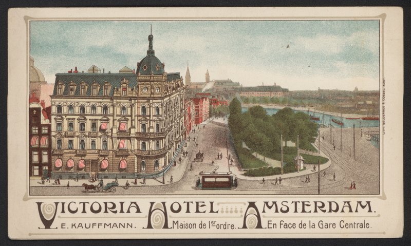 Victoria Hotel, Amsterdam (farvet gravering) af European School