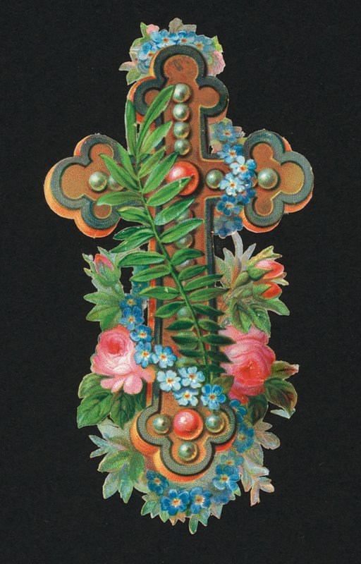 Victorianske rester: Hellig kors (chromolitho) af European School
