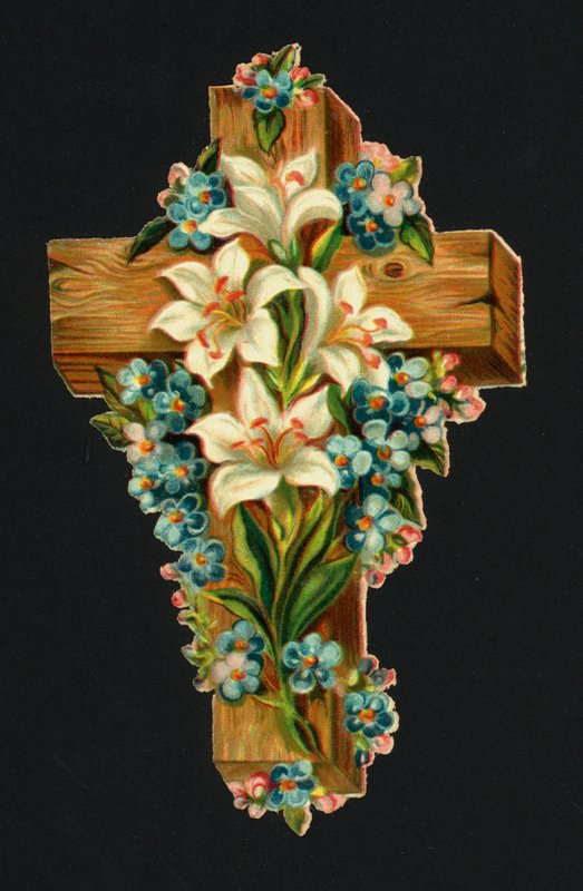 Victorianske rester: Hellig kors (chromolitho) af European School