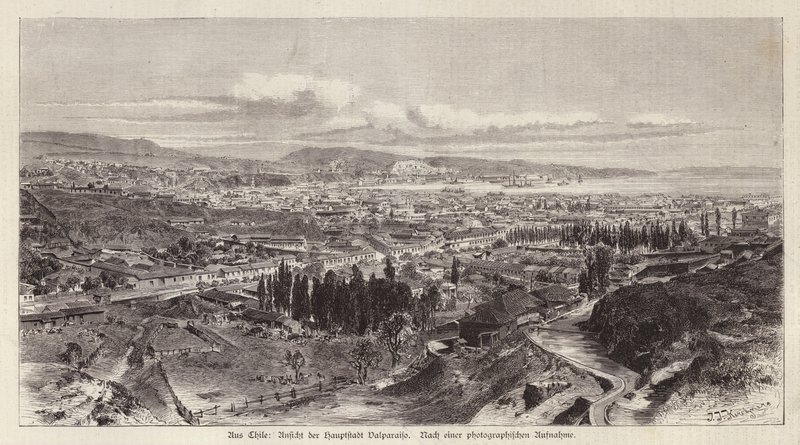 Udsigt over Valparaiso, Chile (gravering) af European School