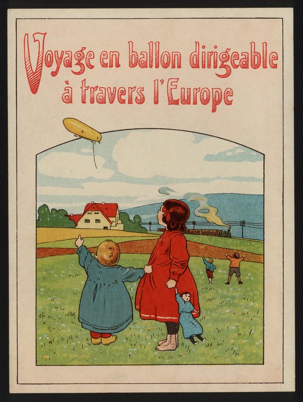 Dirigible ballontur på tværs af Europa (farve litho) af European School