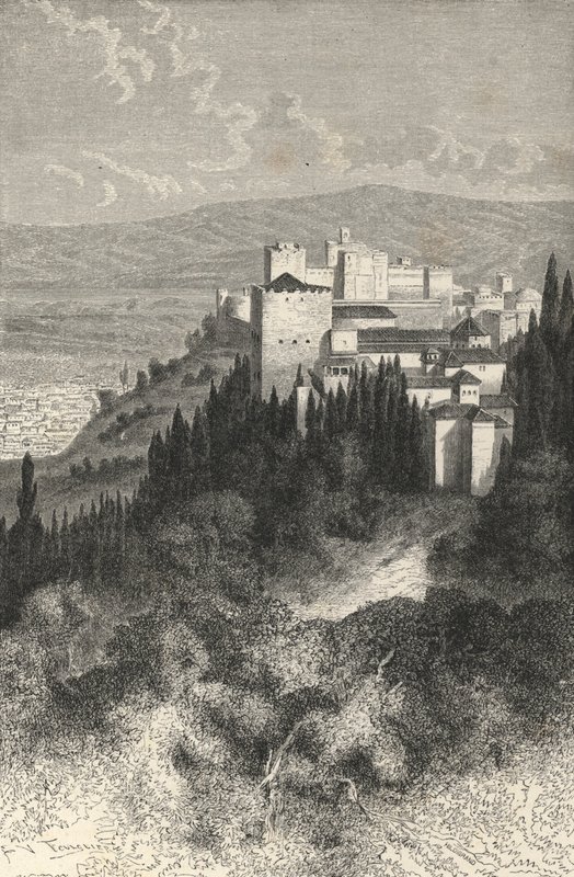 Udvendig udsigt over Alhambra (gravering) af European School