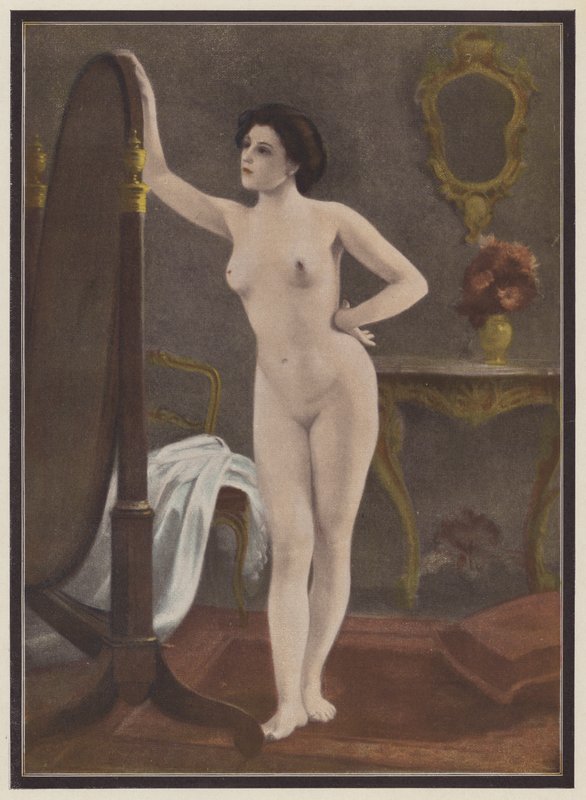 Kvinde før spejlet (farve litho) af European School