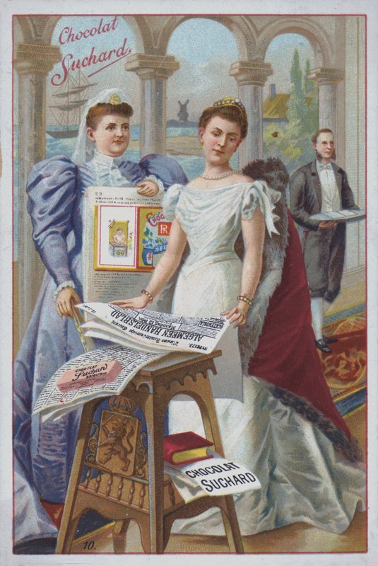 Kvinde med en avis, reklame for Suchard chokolade (chromolitho) af European School