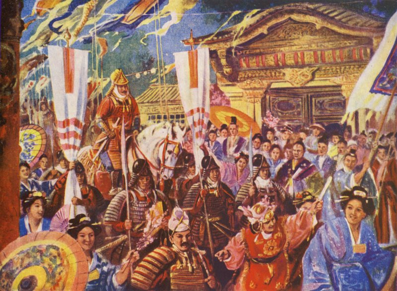 Yoritomo bliver shogun, AD 1192 (farvelitografi) af European School