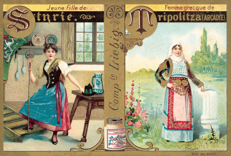 Ung Steiermark pige og græsk kvinde fra Tripoli, Arcadia (chromolitho) af European School