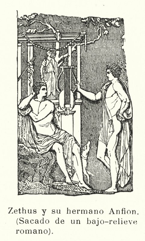 Zethus og Amphion, Zeus tvillingesønner, romersk basrelief (foto) af European School
