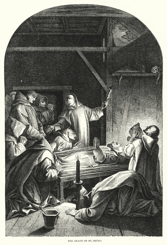 St. Brunos død (gravering) af Eustache (after) Le Sueur