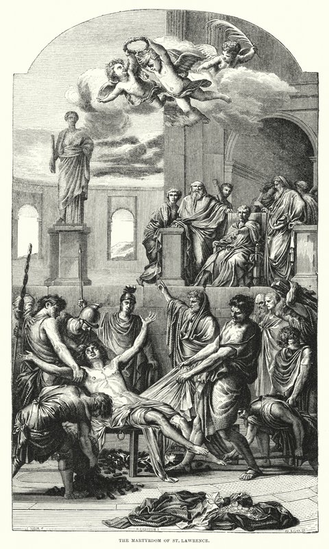 The Martyrdom of St Lawrence (gravering) af Eustache (after) Le Sueur