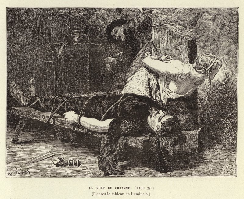 La Mort de Chramme. Chrams død, søn af Chlothar I, frankernes konge, 561 (gravering) af Evariste Vital Luminais