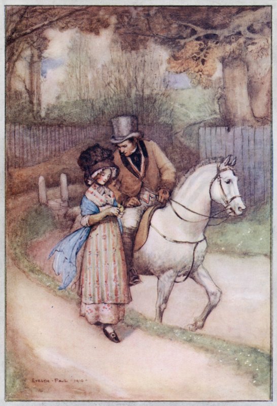 Illustration til Cranford af fru Gaskell (farve litho) af Evelyn Paul