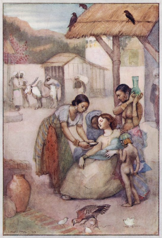 Illustration til Cranford af fru Gaskell (farve litho) af Evelyn Paul