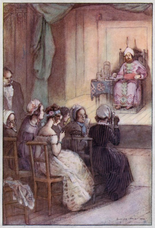 Illustration til Cranford af fru Gaskell (farve litho) af Evelyn Paul