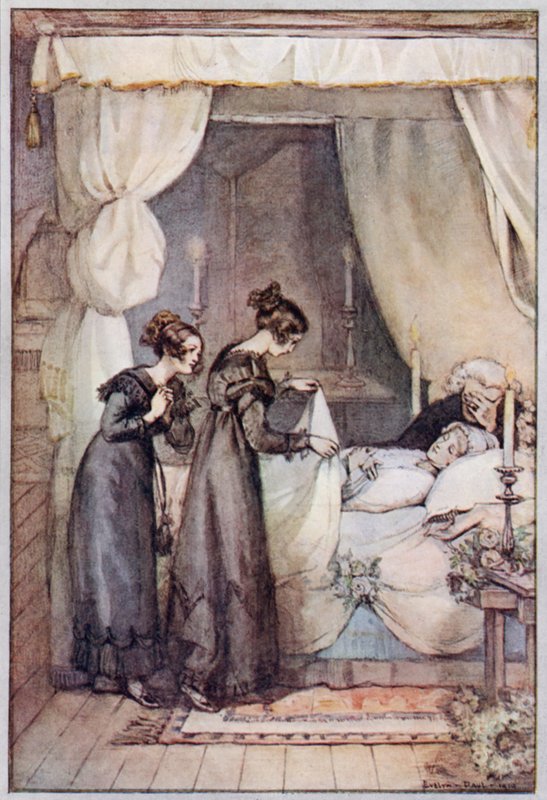 Illustration til Cranford af fru Gaskell (farve litho) af Evelyn Paul