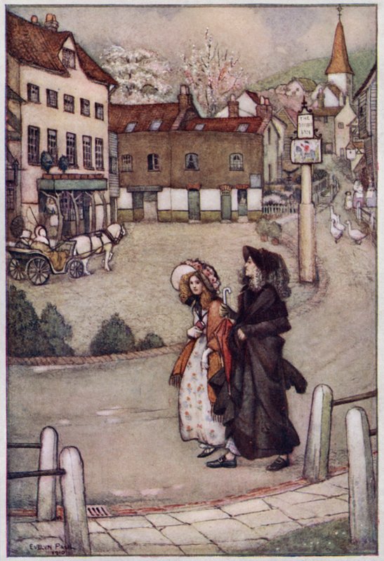 Illustration til Cranford af fru Gaskell (farve litho) af Evelyn Paul