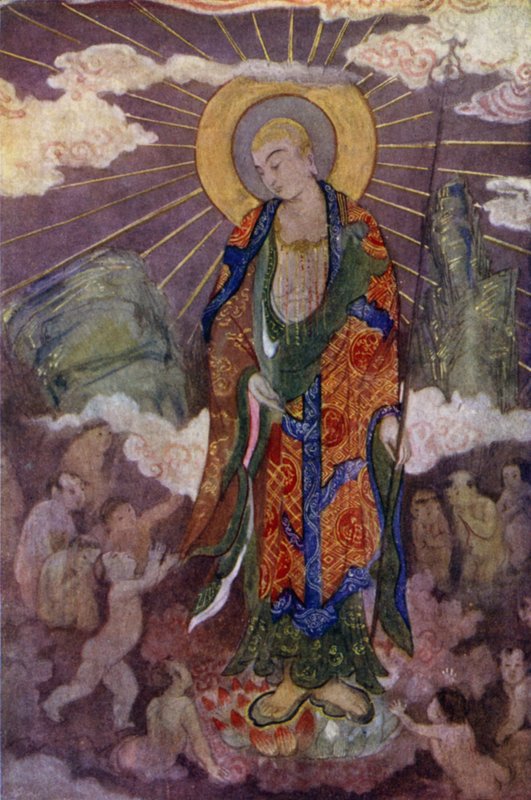 Jizo, børnenes gud (farve litho) af Evelyn Paul