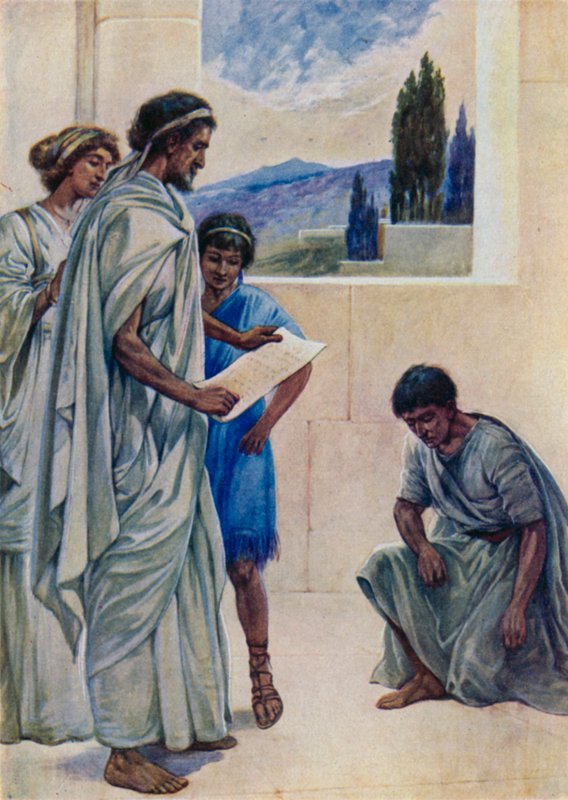 Onesimus, der løb væk fra sin herre (farve litho) af Evelyn Stuart Hardy