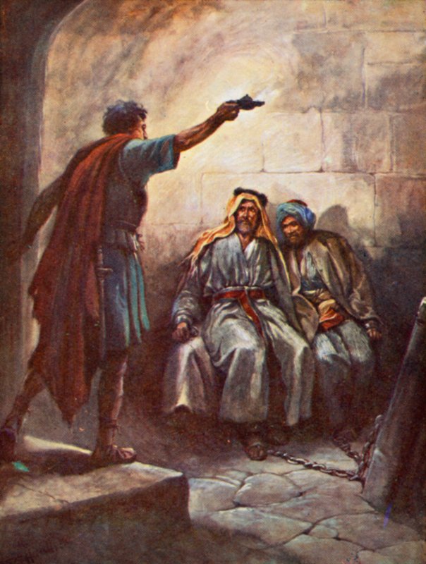Paul og Silas i fængsel (farve litho) af Evelyn Stuart Hardy