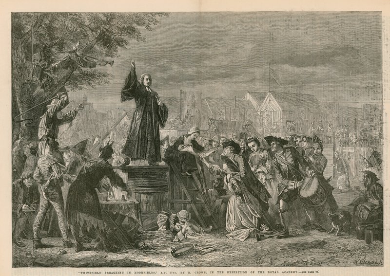 George Whitefield prædiker i Moorfields, AD 1742 - i udstillingen af Royal Academy (gravering) af Eyre Crowe