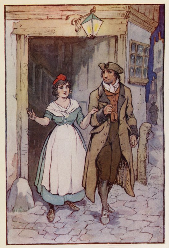 Illustration til En fortælling om to byer af Charles Dickens (farvelitografi) af F. M. B. Blaikie