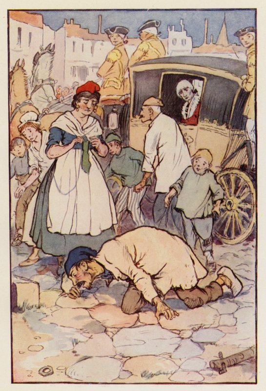 Illustration til En fortælling om to byer af Charles Dickens (farvelitografi) af F. M. B. Blaikie