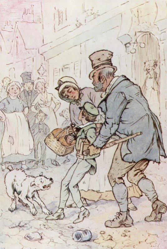 Illustration til Oliver Twist (farve litho) af F. M. B. Blaikie