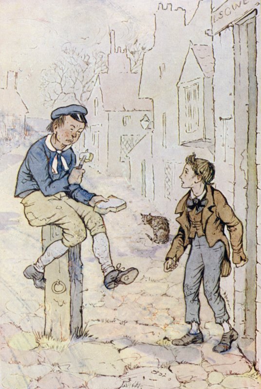 Illustration til Oliver Twist (farve litho) af F. M. B. Blaikie
