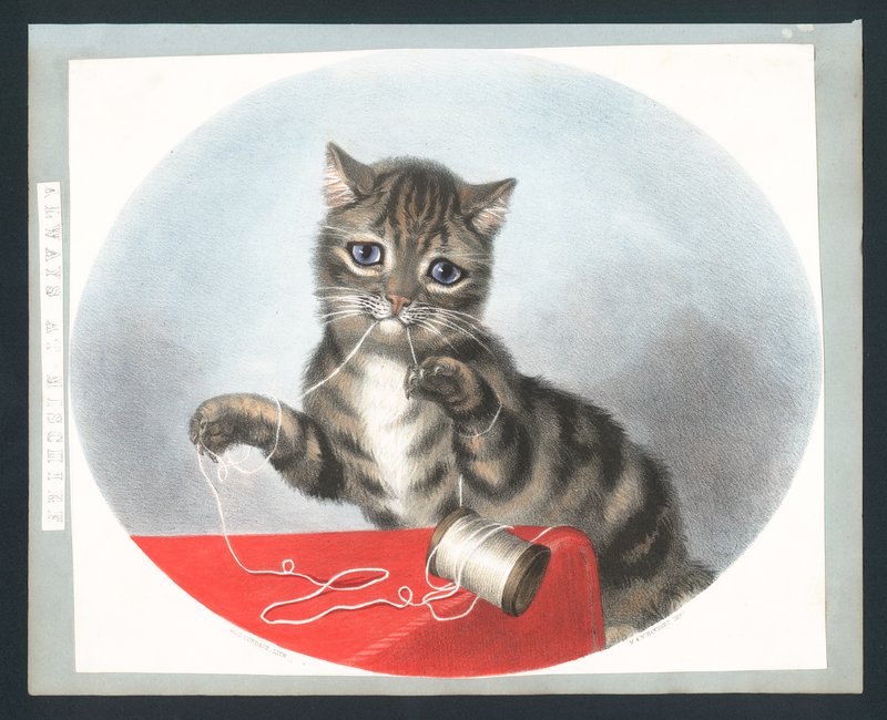 Always at Mischief - victoriansk lykønskningskort (chromolitho) af Fanny Corbaux