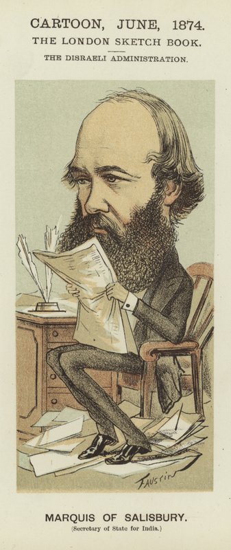Karikatur af Marquess of Salisbury (farve litho) af Faustin (b.1847)