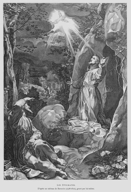 Frans af Assisi modtager sin stigmata af Federico Fiori (after) Barocci or Baroccio