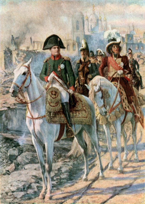 Napoleon midt i ruinerne af Smolensk af Felicien baron de Myrbach Rheinfeld