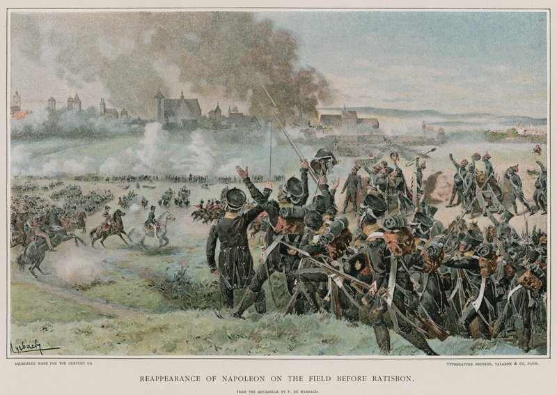 Genoptræden af Napoleon på banen før Ratisbon af Felicien baron de Myrbach Rheinfeld