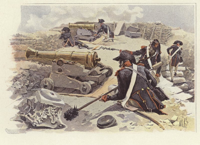 Soldater indtager deres positioner blandt ruinerne af Nicopolis af Felicien baron de Myrbach Rheinfeld