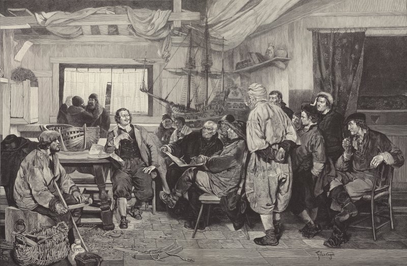 Peter den Store blev undervist i skibsbygningskunsten i Holland i 1697 (gravering) af Felix Cogen