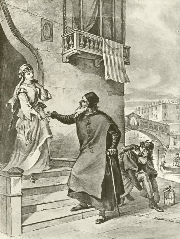 Købmand af Venedig. Akt II, Scene V (dybtryk) af Felix Octavius Carr Darley