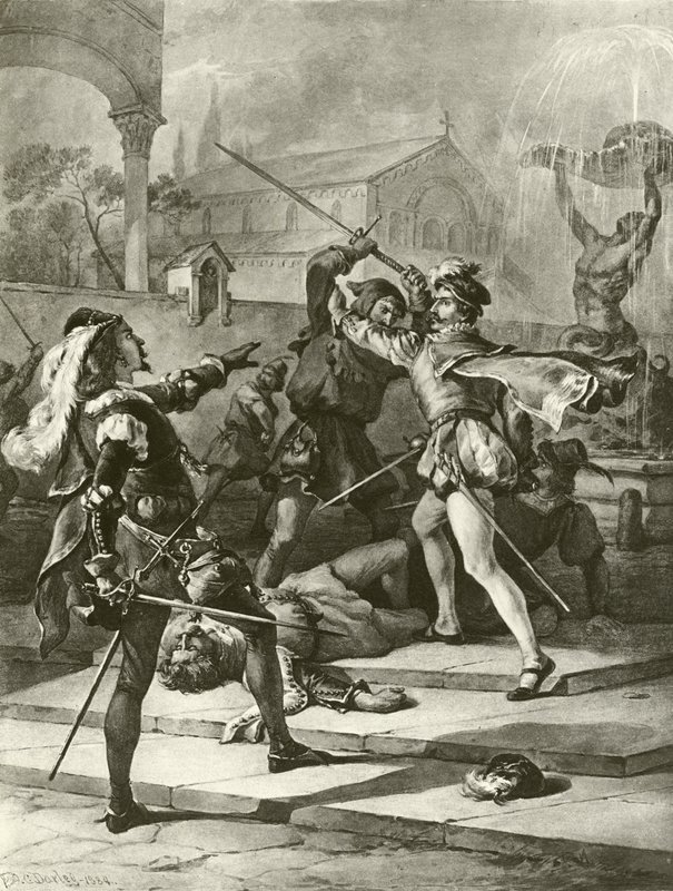 Romeo og Julie. Akt I-Scene I (dybtryk) af Felix Octavius Carr Darley
