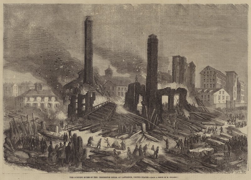 De brændende ruiner af Pemberton Mills i Lawrence, USA af Felix Thorigny