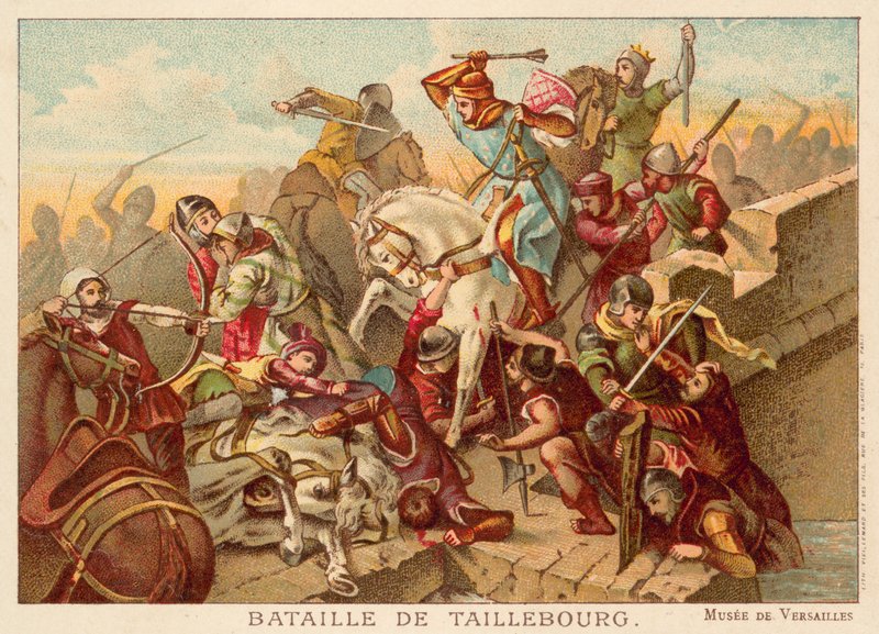 Slaget ved Taillebourg, Frankrig, 1242 (chromolitho) af Ferdinand Victor Eugene Delacroix