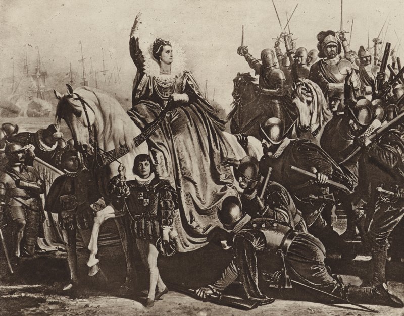 Dronning Elizabeth i Tilbury (fotogravure) af Ferdinand II Piloty