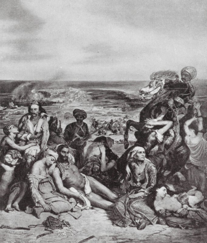 Massakrerne på Chios (litografi) af Ferdinand Victor Eugene (after) Delacroix