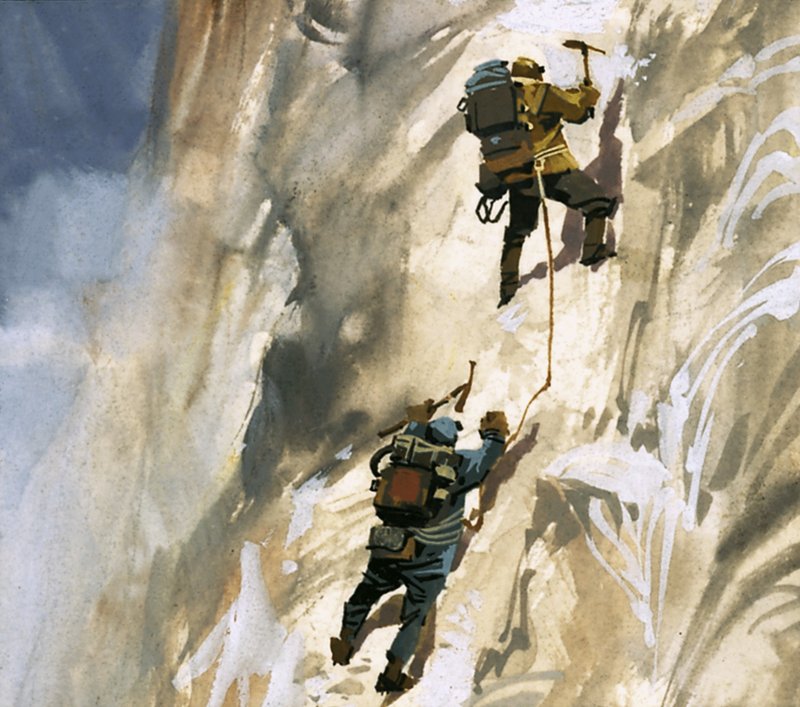 Hillary og Tensing på Mount Everests skråninger af Ferdinando Tacconi