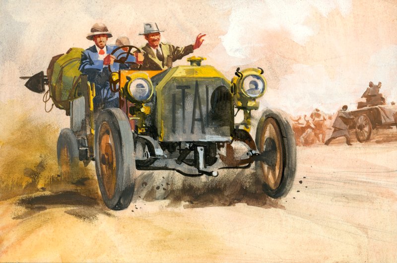 Ten thousand mile motor race (gouache på papir) af Ferdinando Tacconi