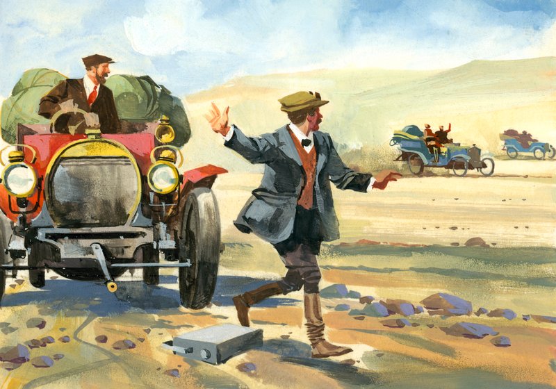 Ten thousand mile motor race (gouache på papir) af Ferdinando Tacconi