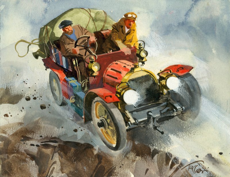 Ten thousand mile motor race (gouache på papir) af Ferdinando Tacconi