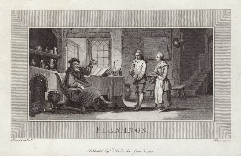 Flemings. Indgravering af tjenere og mester. af Flemish School