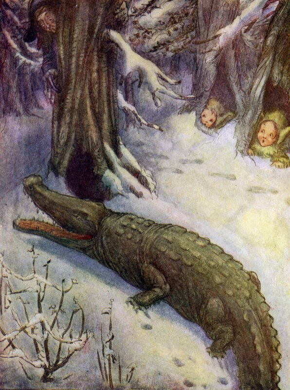 Krokodille går tik-tik (farvelitografi) af Flora White
