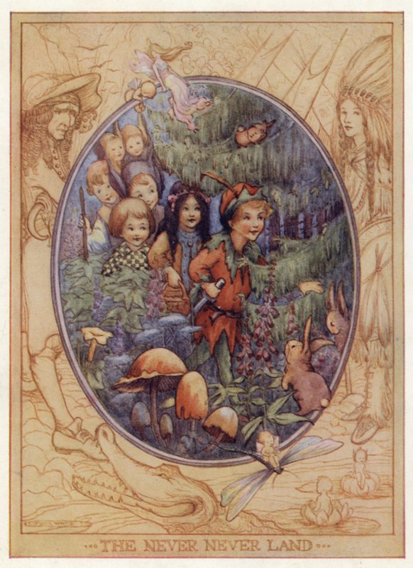 Never Never Land (farvelitografi) af Flora White