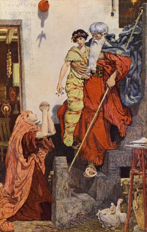 Elijah genopretter enkens søn (farve litho) af Ford Madox (after) Brown