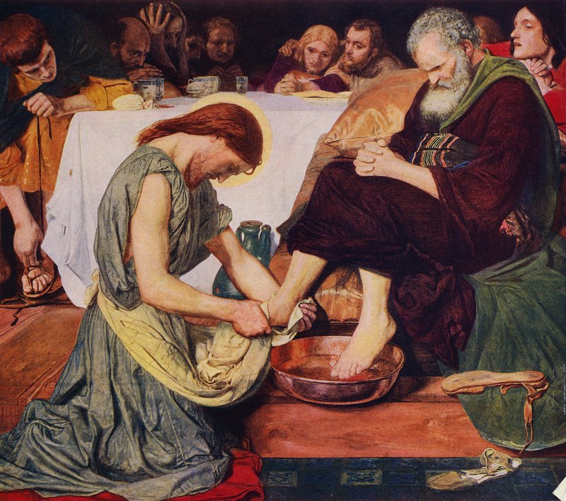 Jesus Kristus vasker Peters fødder (farve litho) af Ford Madox (after) Brown