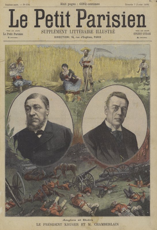 Briter og boere: Præsident Kruger af Transvaal og Joseph Chamberlain, britisk udenrigsminister for kolonierne af Fortune Louis Meaulle